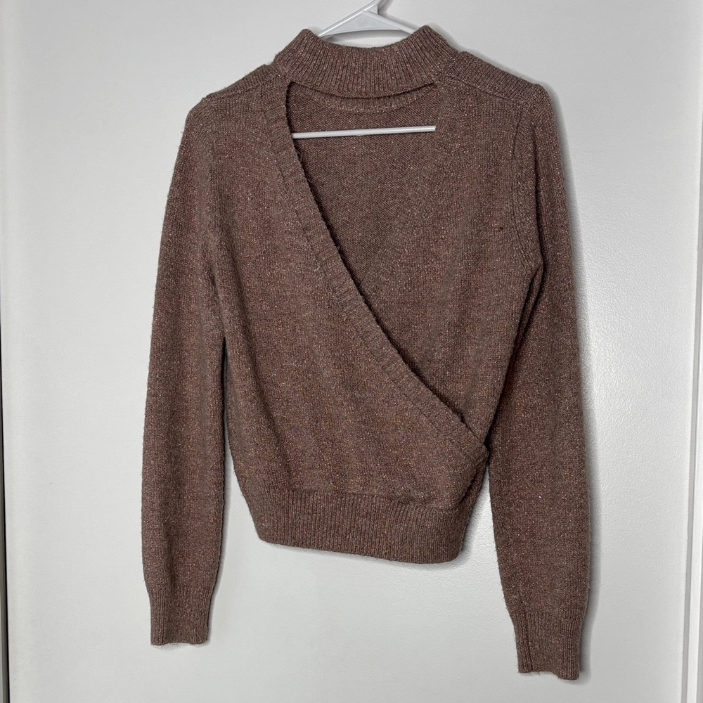 Astr Rose Gold V-Neck Wrap Sweater
